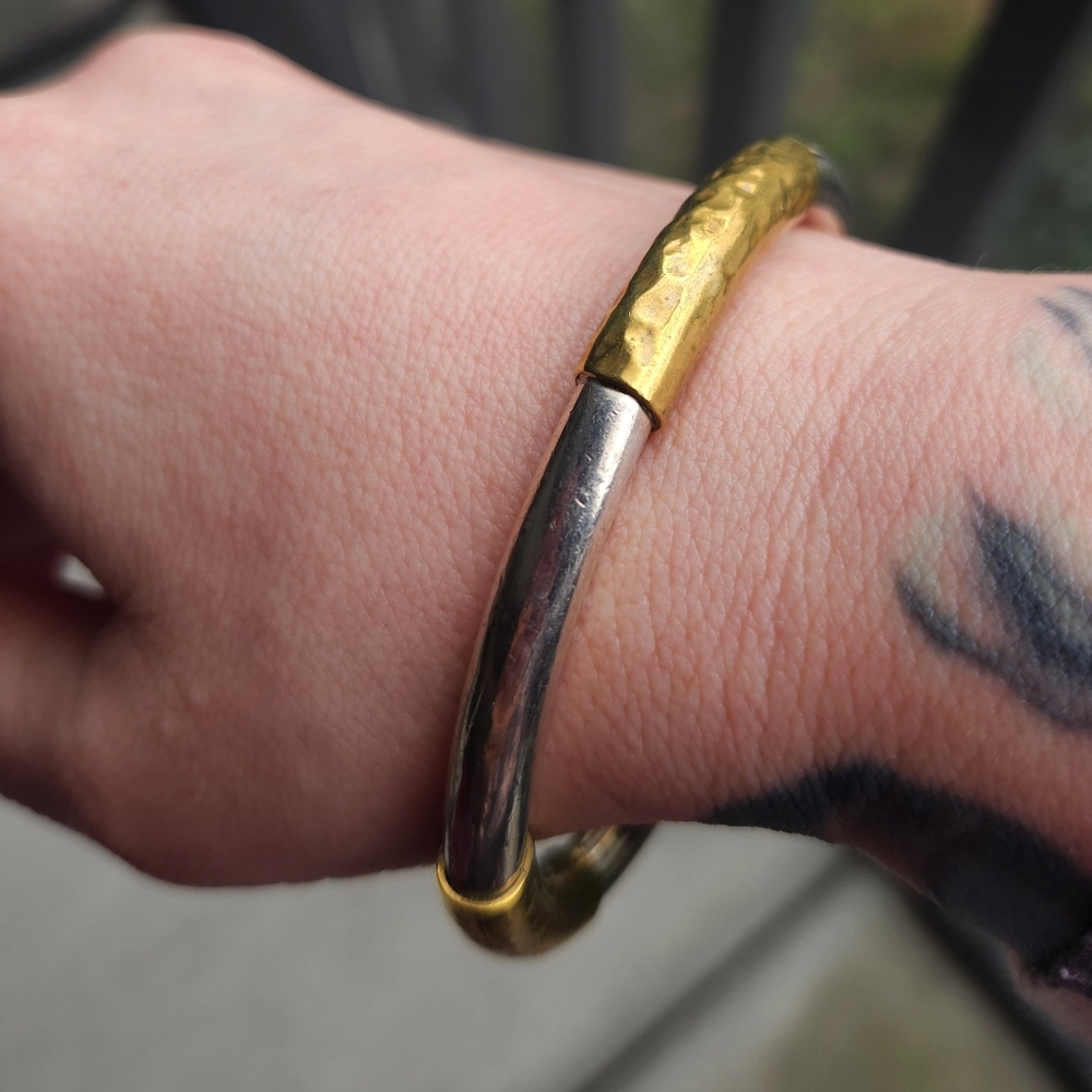Handmade Sterling Silver 925 Vintage Mexico Two Tone Bangle Bracelet